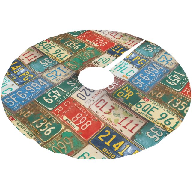 Vintage Rusty License Plates Brushed Polyester Tree Skirt (Angled)