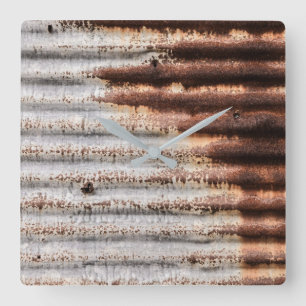 Vintage Rusty Metal Square Wall Clock