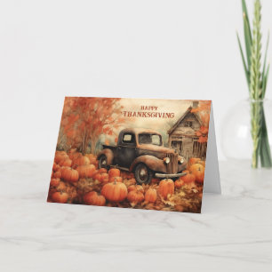 Vintage Rusty Pickup and Pumpkins Thanksgiving Holiday Card
