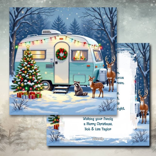 Vintage RV Christmas and Woodland Creatures Holiday Card (Creator Uploaded)