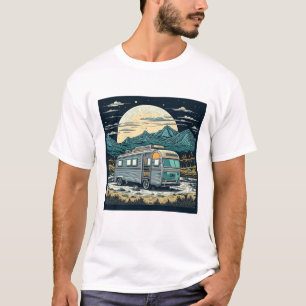 Vintage RV in the Mountains with Full Moon T-Shirt