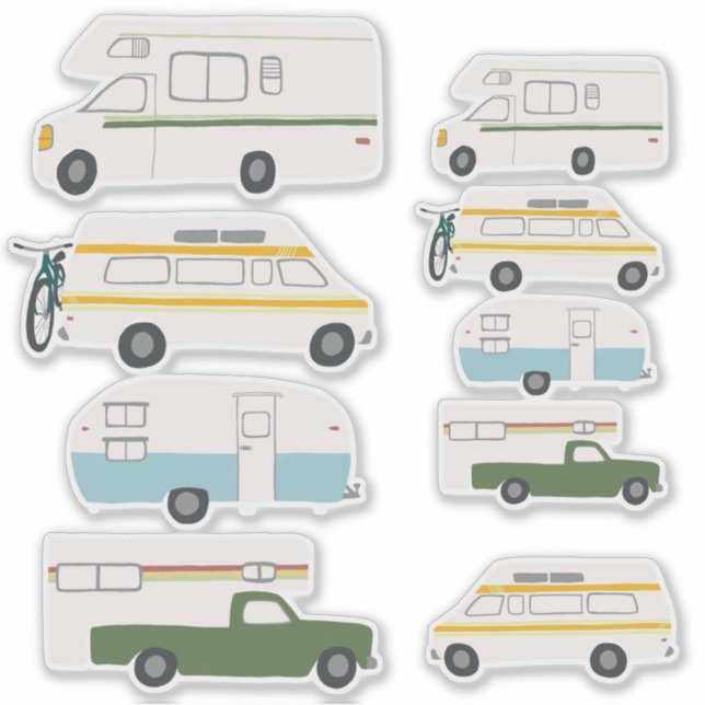 Vintage RV Van Motorhome Campervan Cute Drawing (Front)