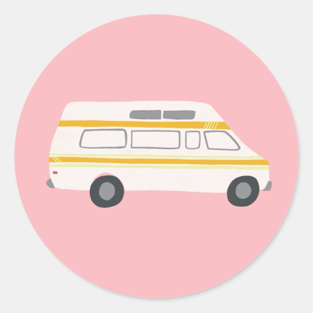 Vintage RV Van Motorhome Campervan Cute Drawing Classic Round Sticker (Front)