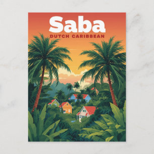 Vintage Saba Travel Poster - Dutch Caribbean Postcard