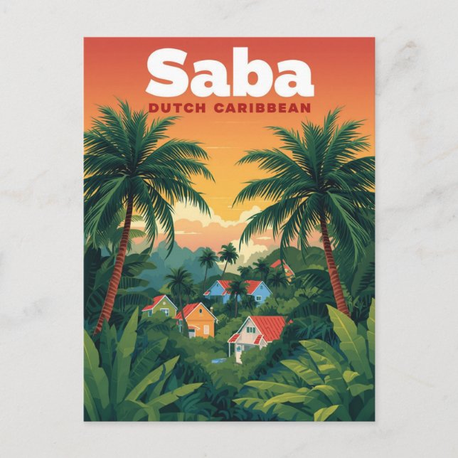 Vintage Saba Travel Poster - Dutch Caribbean Postcard (Front)