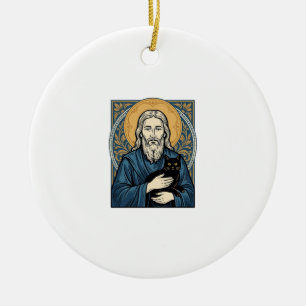 Vintage Sacred Cat Portrait Vector Shirt Design_1 Ceramic Tree Decoration
