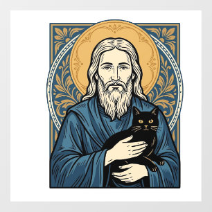 Vintage Sacred Cat Portrait Vector Shirt Design_1 Window Cling