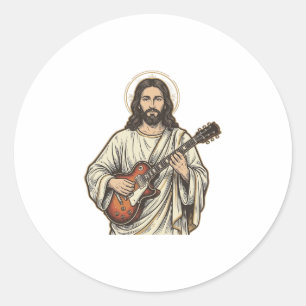Vintage Sacred Guitarist Engraving Shirt Design_1 Classic Round Sticker