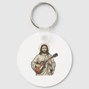 Vintage Sacred Guitarist Engraving Shirt Design_1 Key Ring