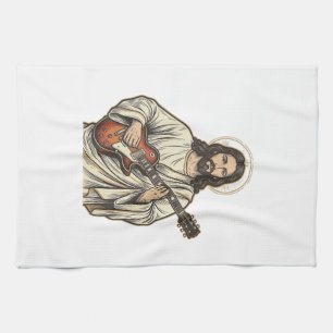 Vintage Sacred Guitarist Engraving Shirt Design_1 Tea Towel