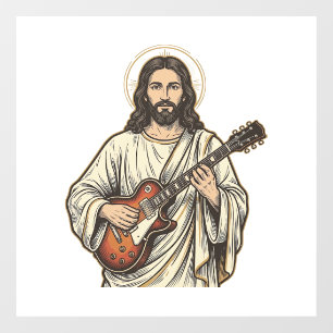 Vintage Sacred Guitarist Engraving Shirt Design_1 Window Cling