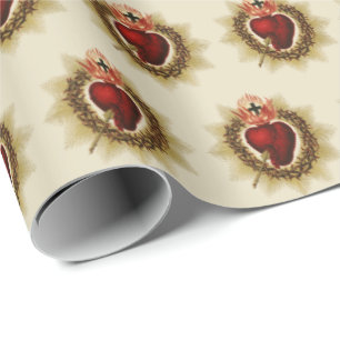 Vintage Sacred Heart of Jesus Catholic  Wrapping Paper