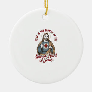 Vintage Sacred Heart of Jesus June Religious Shirt Ceramic Tree Decoration