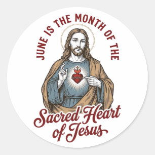 Vintage Sacred Heart of Jesus June Religious Shirt Classic Round Sticker