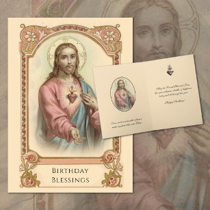 Vintage Sacred Heart of Jesus Religious Birthday Card