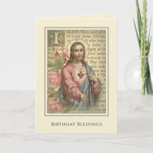 Vintage Sacred Heart of Jesus Religious Birthday Card (Front)