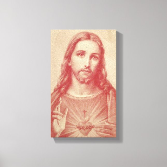 Vintage Sacred Heart of Jesus Wrapped Canvas (Front)