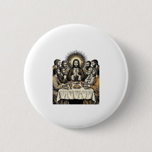 Vintage Sacred Supper Engraving Religious Art Shir 6 Cm Round Badge