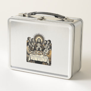 Vintage Sacred Supper Engraving Religious Art Shir Metal Lunch Box