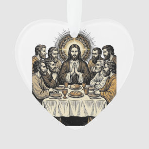 Vintage Sacred Supper Engraving Religious Art Shir Ornament
