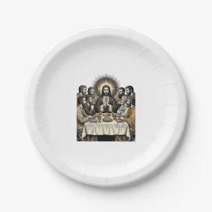 Vintage Sacred Supper Engraving Religious Art Shir Paper Plate
