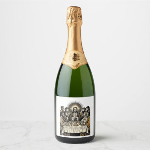 Vintage Sacred Supper Engraving Religious Art Shir Sparkling Wine Label