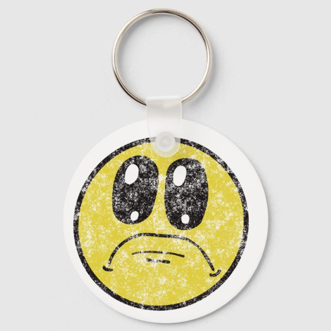 Vintage Sad Face Cartoon Keychain (Front)