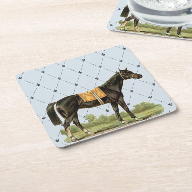 Vintage Saddle Horse Illustration Square Paper Coaster (Angled)