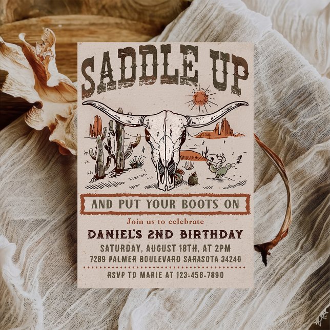 Vintage Saddle Up Western Cowboy Birthday Party Invitation (Creator Uploaded)