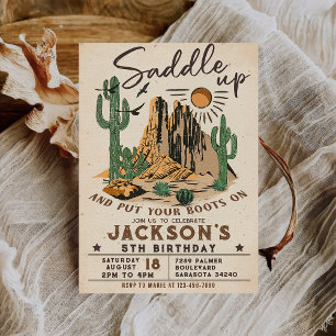 Vintage Saddle Up Western Rodeo Cowboy Birthday Invitation