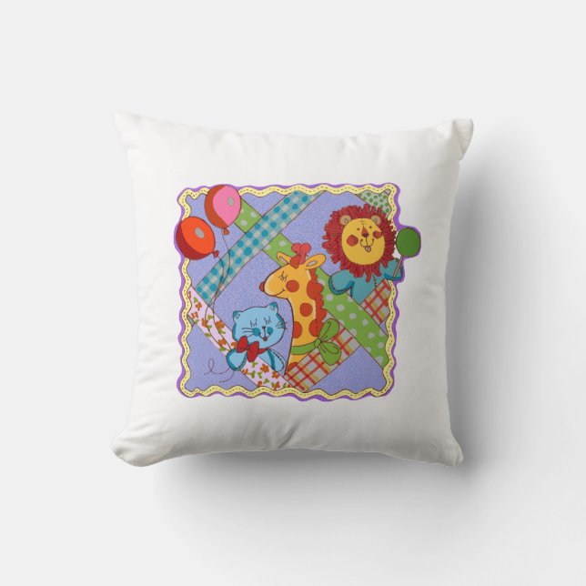 Vintage Safari Animals Throw Pillow (Front)