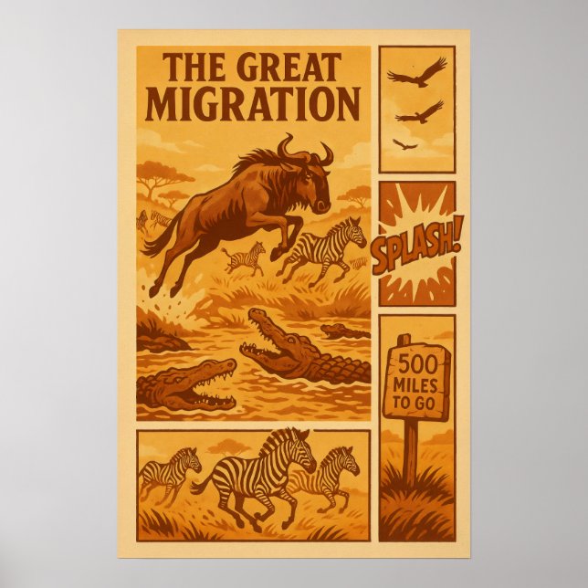 Vintage Safari Comic – The Great Migration  Poster (Front)