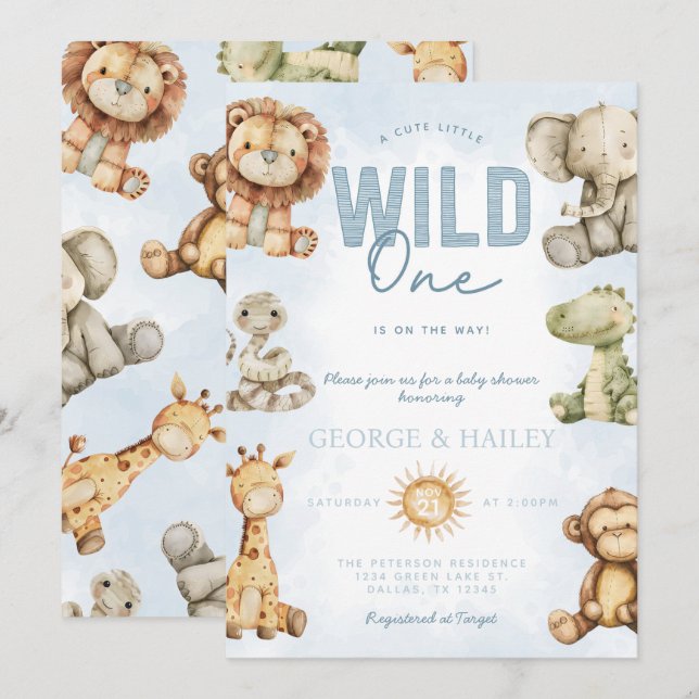 Vintage Safari Plush Baby Shower Invitation (Front/Back)