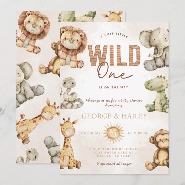 Vintage Safari Plush Baby Shower Invitation (Front/Back)