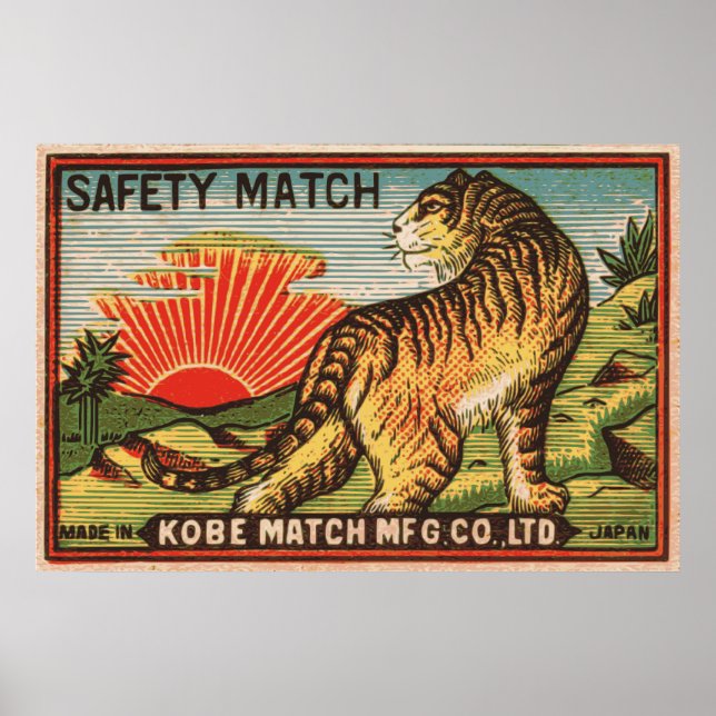 Vintage Safety Match Label - Tiger Poster (Front)