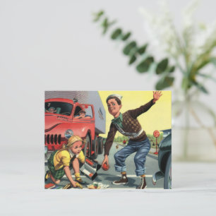 Vintage Safety Patrol Crossing Guard Helping Girl