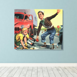 Vintage Safety Patrol Crossing Guard Helping Girl Canvas Print