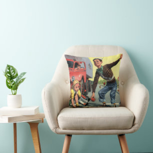 Vintage Safety Patrol Crossing Guard Helping Girl Cushion