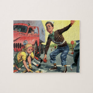 Vintage Safety Patrol Crossing Guard Helping Girl Jigsaw Puzzle