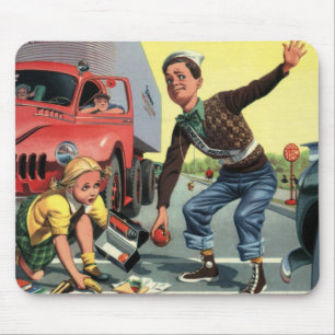 Vintage Safety Patrol Crossing Guard Helping Girl Mouse Mat