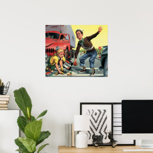 Vintage Safety Patrol Crossing Guard Helping Girl Poster