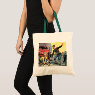 Vintage Safety Patrol Crossing Guard Helping Girl Tote Bag