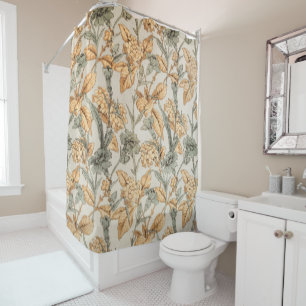 Vintage Sage and Burnt Orange Botanical Art Shower Curtain