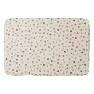 Vintage Sage and Pink Dots Pattern Watercolor Bath Mat