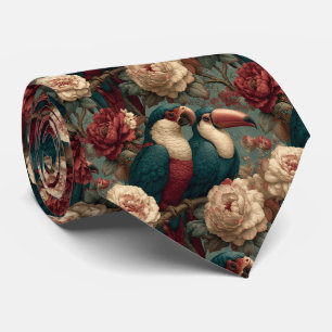 Vintage Sage and Pink Toucan Exotic Parrots Tie