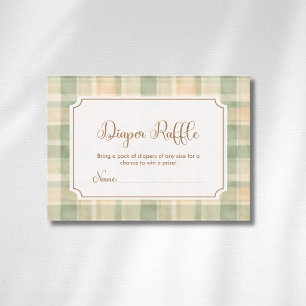 Vintage Sage Brown Plaid Gold Bow Diaper Raffle Enclosure Card