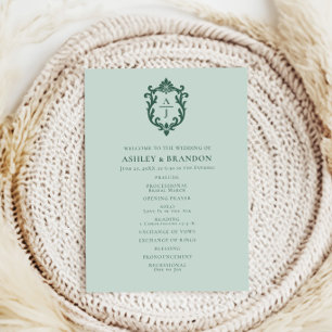 Vintage Sage Crest Monogram Wedding Program Programme