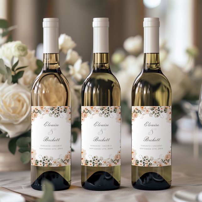 Vintage Sage Delicate Flower Wedding Wine Label (Creator Uploaded)