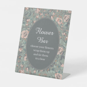 Vintage Sage Dusty Rose Bridal Shower Flower Bar Pedestal Sign