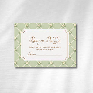 Vintage Sage Floral Diagonal Bow Diaper Raffle Enclosure Card
